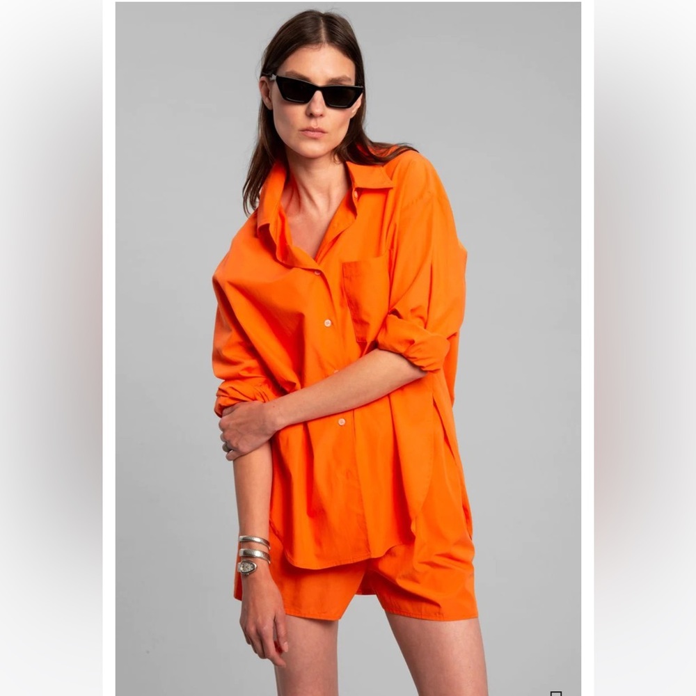 The Frankie Shop LUI ORGANIC COTTON SHIRT - TANGERINE Size S